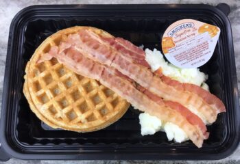 Buttermilk Vanilla Protein Waffles, Egg Whites, Center Cut Bacon, SF Syrup