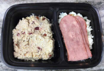 Cranberry Almond Protein Oatmeal, Egg Whites, Turkey Bacon